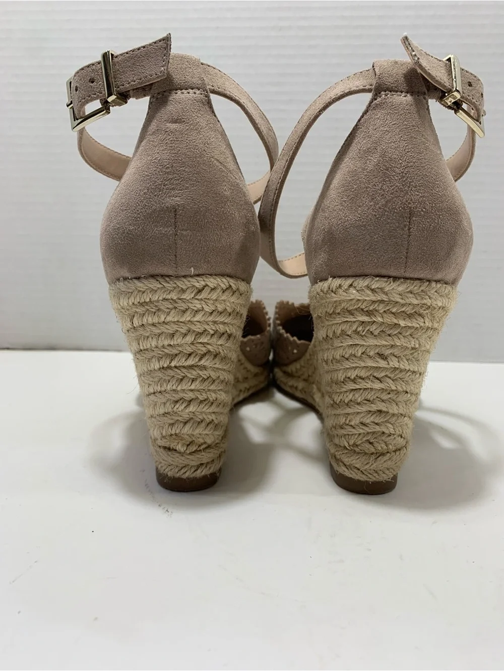 Kelly & Katie Taupe Ankle-Strap Espadrille Wedges